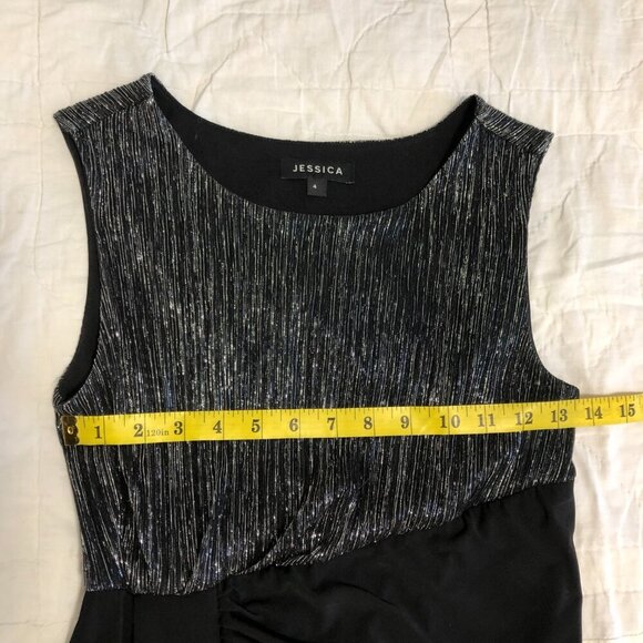 3/$25 ❥Jessica Sleeveless Silver Metallic Black Knee Length Stretch Dress Size 4 - Picture 7 of 9